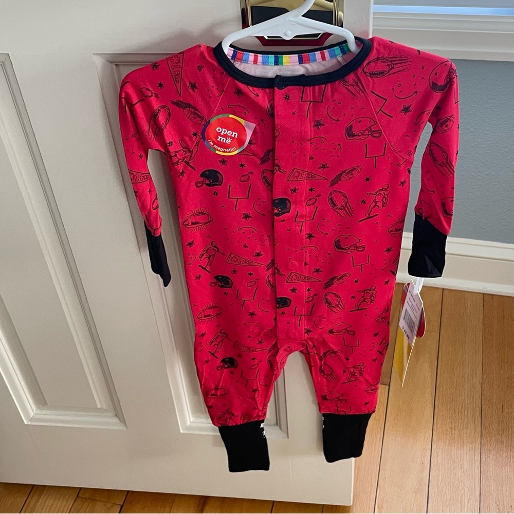 NWT Magnetic Me Modal Red and Black Football Game Day Foldover Feet Pajama